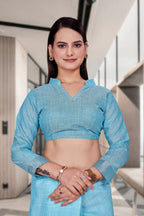 Light Blue Cotton Silk Professional Office Saree - FeministaCotton Silk