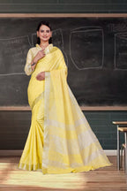 Yellow Cotton Silk Professional Office Saree - FeministaCotton Silk