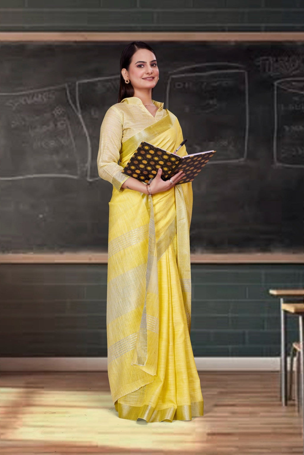 Yellow Cotton Silk Professional Office Saree - FeministaCotton Silk