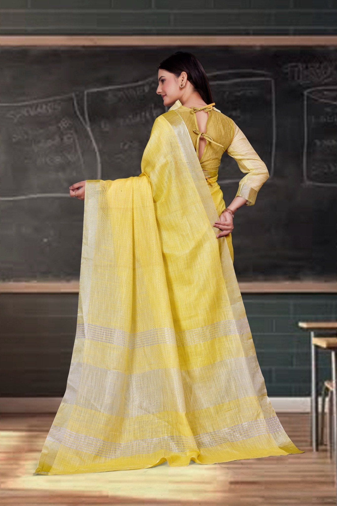 Yellow Cotton Silk Professional Office Saree - FeministaCotton Silk