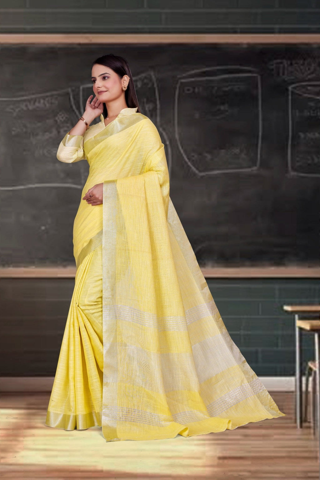 Yellow Cotton Silk Professional Office Saree - FeministaCotton Silk