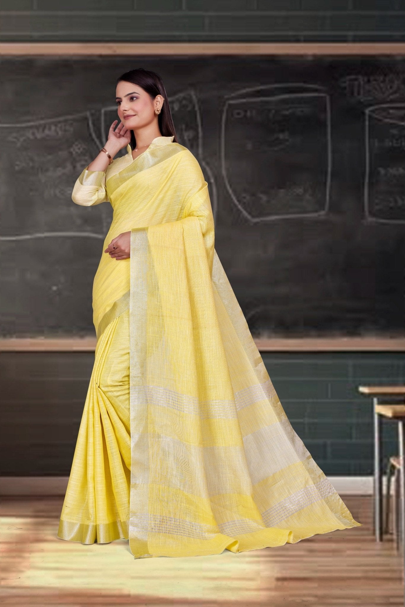 Yellow Cotton Silk Professional Office Saree - FeministaCotton Silk
