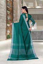 Dark Green Cotton Silk Business Saree for Professionals - FeministaCotton Silk