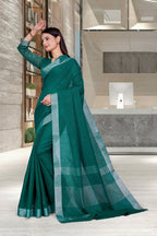 Dark Green Cotton Silk Business Saree for Professionals - FeministaCotton Silk