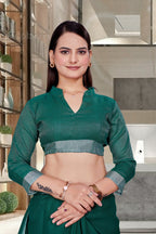 Dark Green Cotton Silk Business Saree for Professionals - FeministaCotton Silk