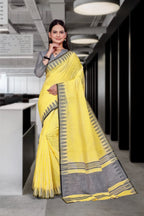 Yellow Cotton Silk Workplace Formal Saree - FeministaCotton Silk