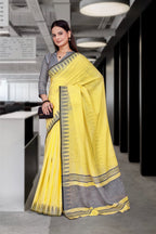 Yellow Cotton Silk Workplace Formal Saree - FeministaCotton Silk
