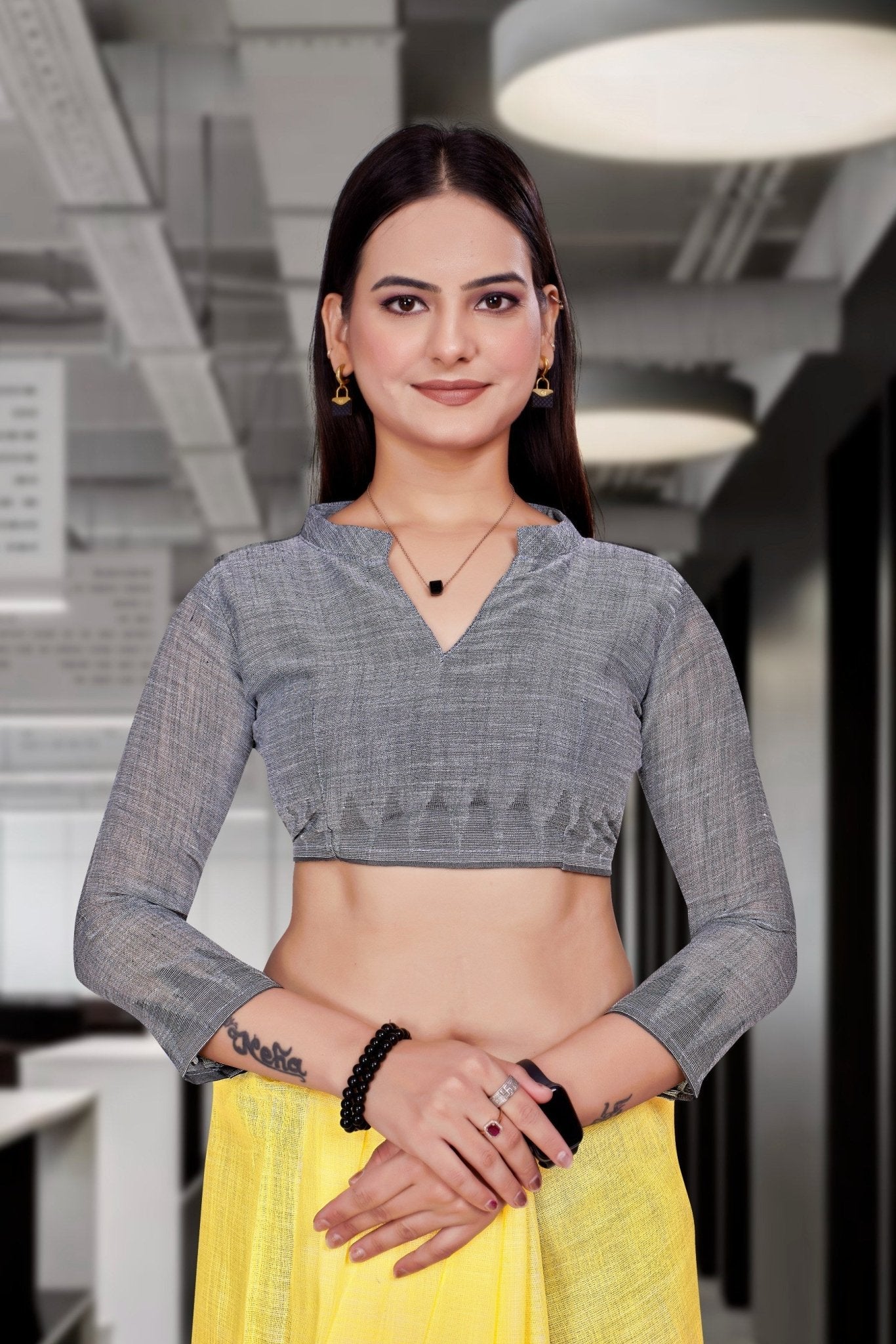 Yellow Cotton Silk Workplace Formal Saree - FeministaCotton Silk