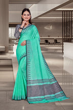 Green Cotton Silk Staff Professional Saree - FeministaCotton Silk
