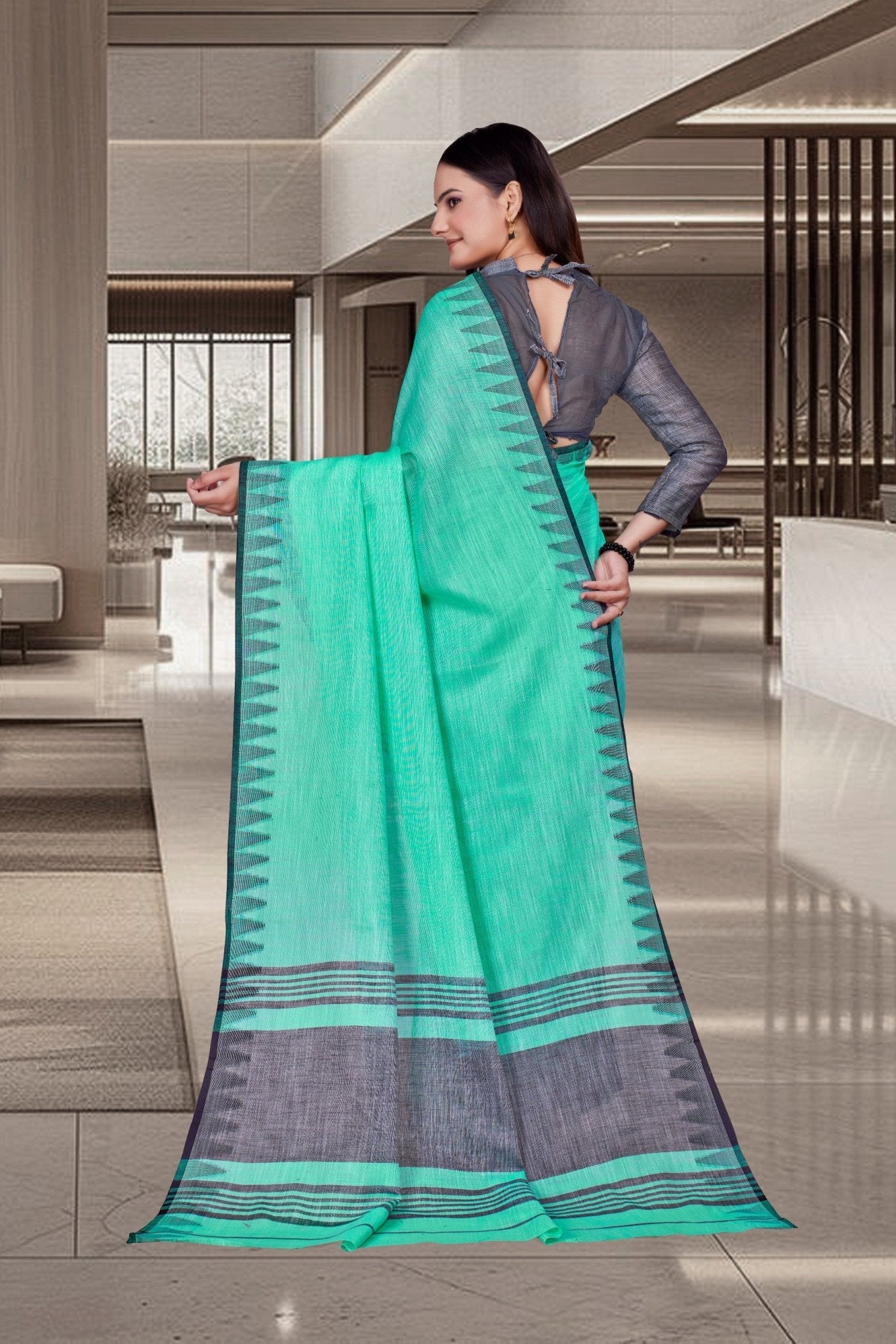 Green Cotton Silk Staff Professional Saree - FeministaCotton Silk