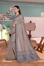 Grey Cotton Silk Professional Office Saree - FeministaCotton Silk
