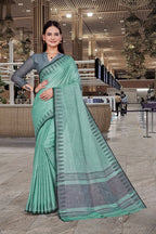 Green Cotton Silk Staff Professional Saree - FeministaCotton Silk