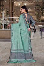 Green Cotton Silk Staff Professional Saree - FeministaCotton Silk
