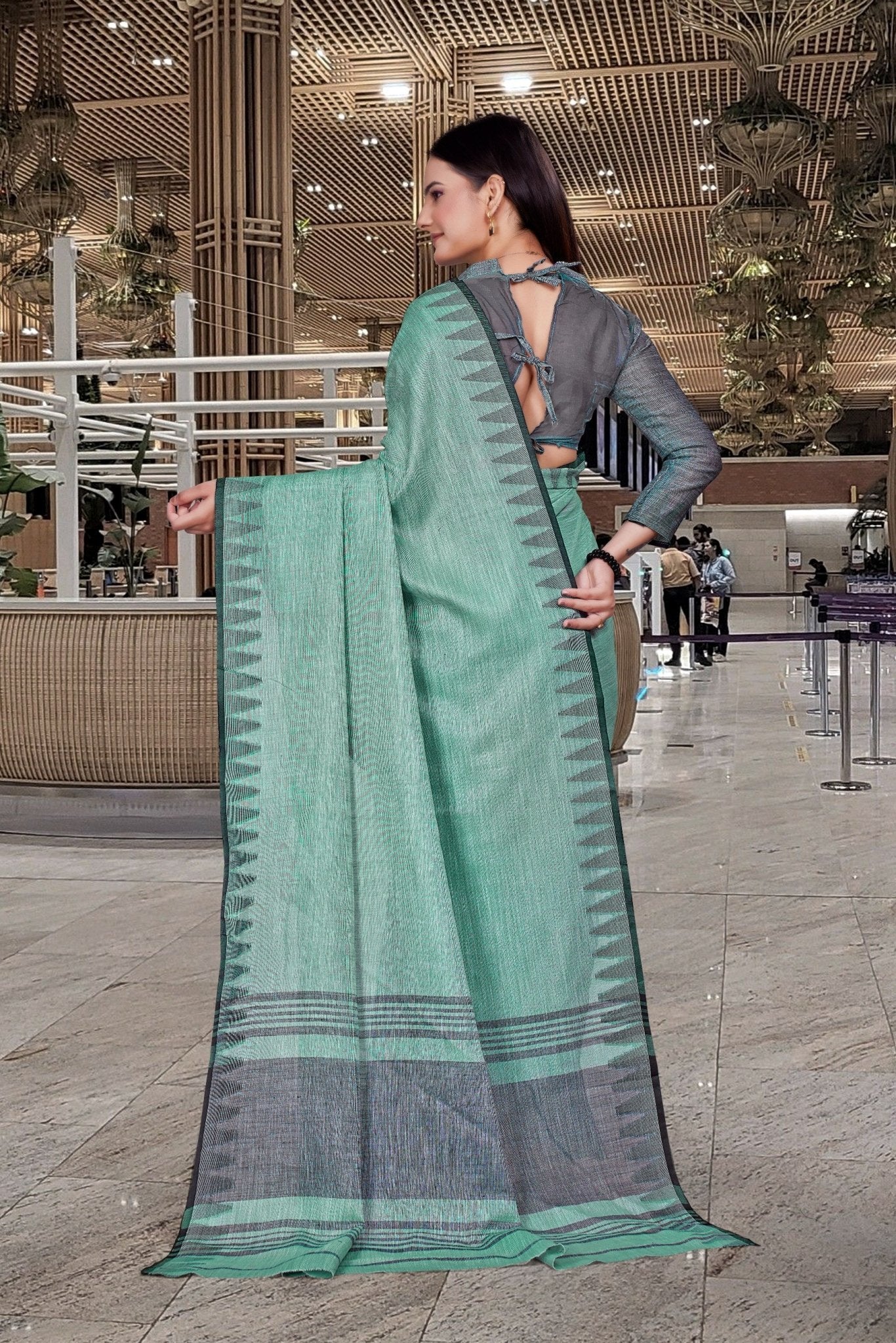 Green Cotton Silk Staff Professional Saree - FeministaCotton Silk