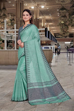 Green Cotton Silk Staff Professional Saree - FeministaCotton Silk