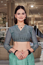 Green Cotton Silk Staff Professional Saree - FeministaCotton Silk
