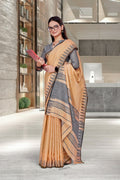 Orange Cotton Silk Formal Professional Saree - FeministaCotton Silk