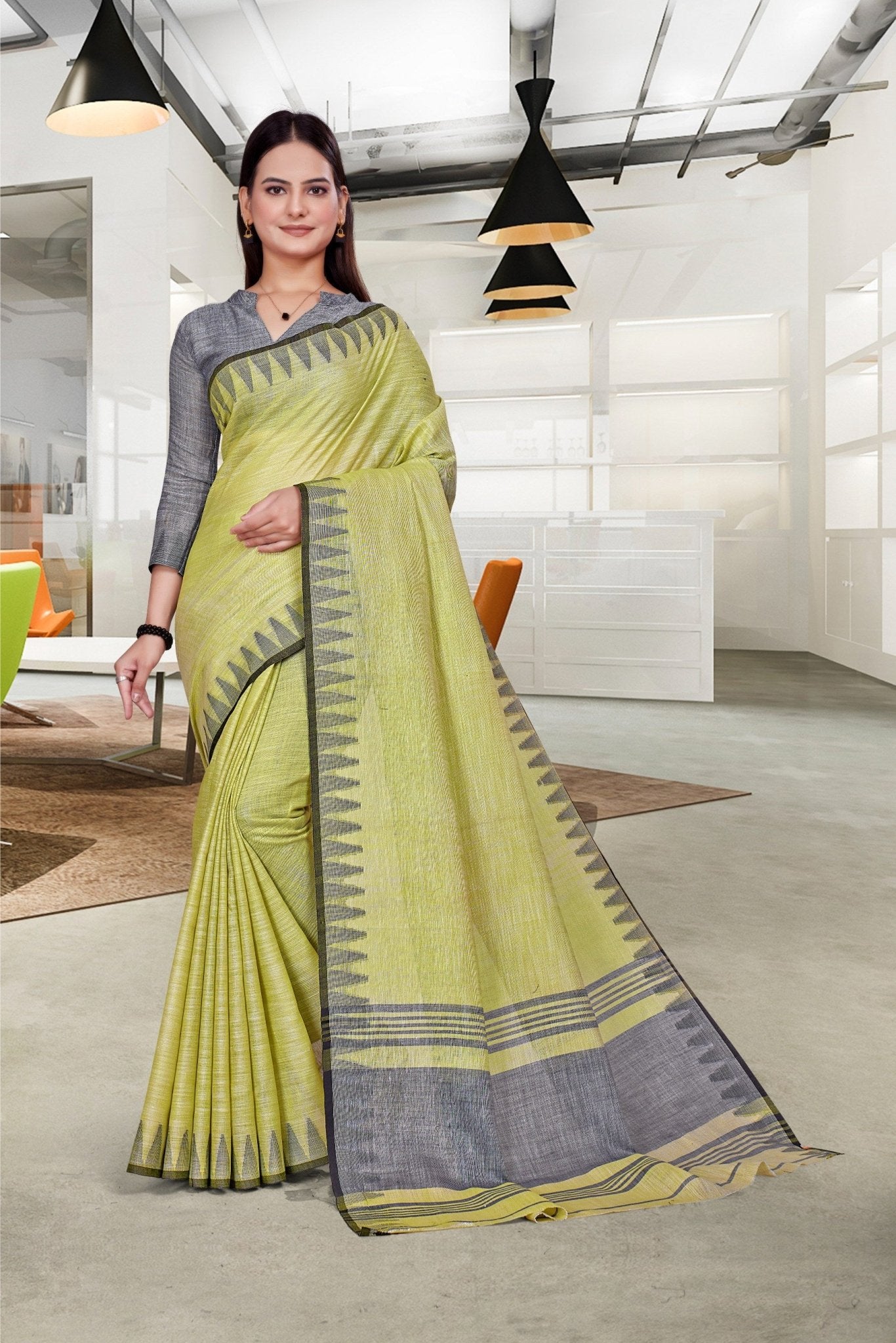 Yellow Cotton Silk Professional Office Saree - FeministaCotton Silk