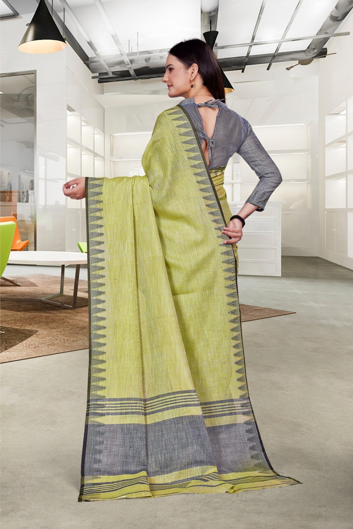 Yellow Cotton Silk Professional Office Saree - FeministaCotton Silk
