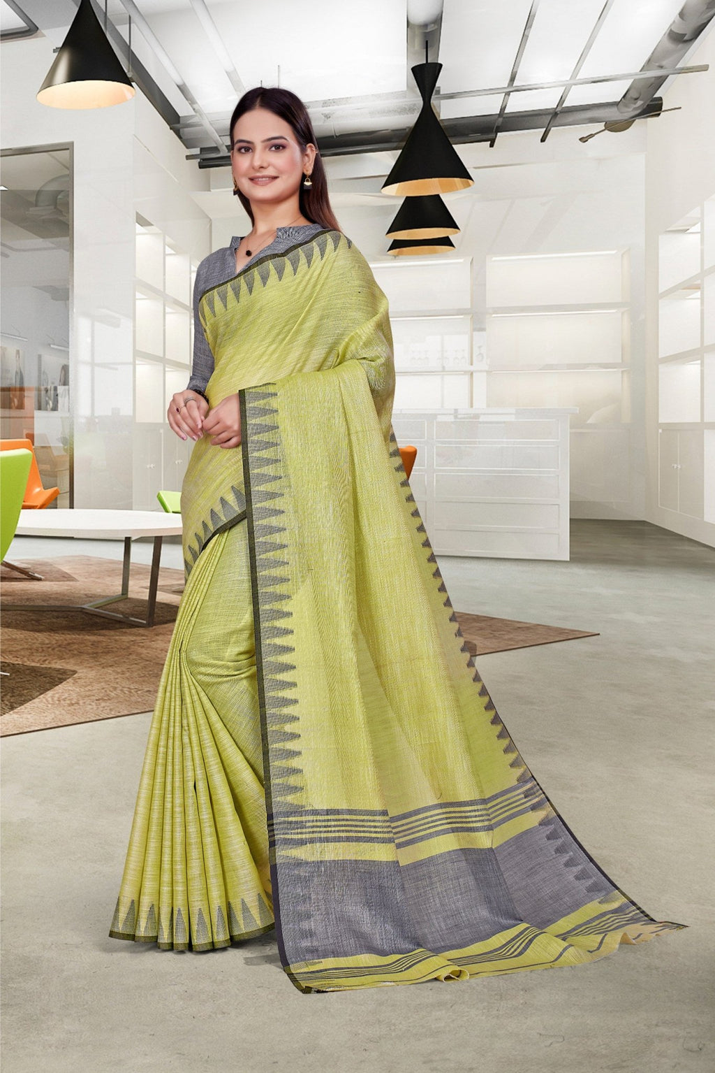 Yellow Cotton Silk Professional Office Saree - FeministaCotton Silk