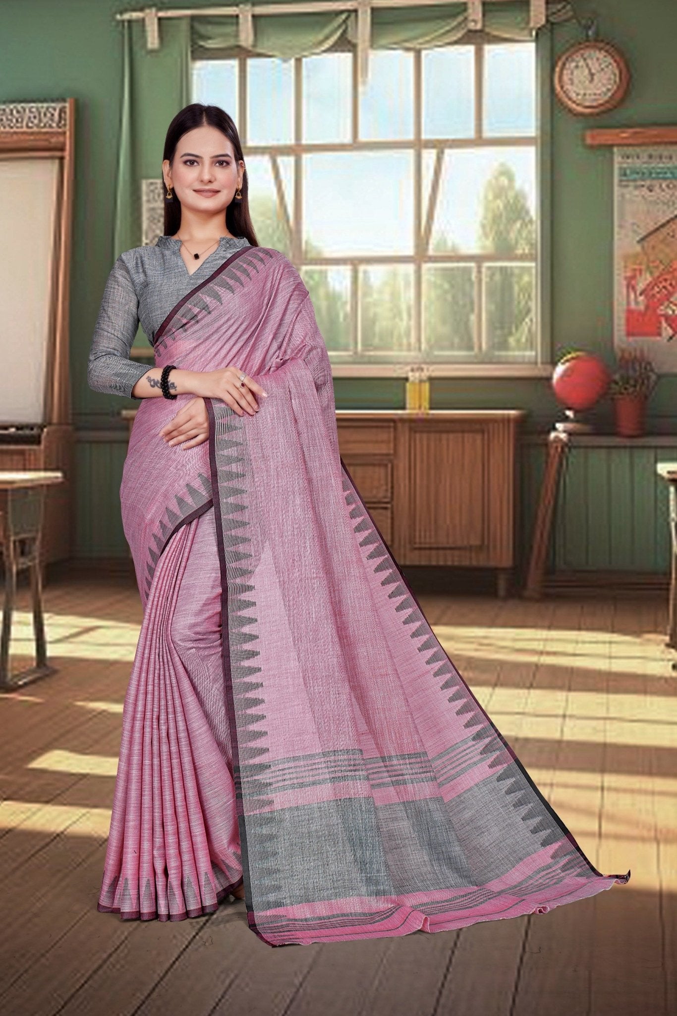 Pink Cotton Silk Professional Office Saree - FeministaCotton Silk