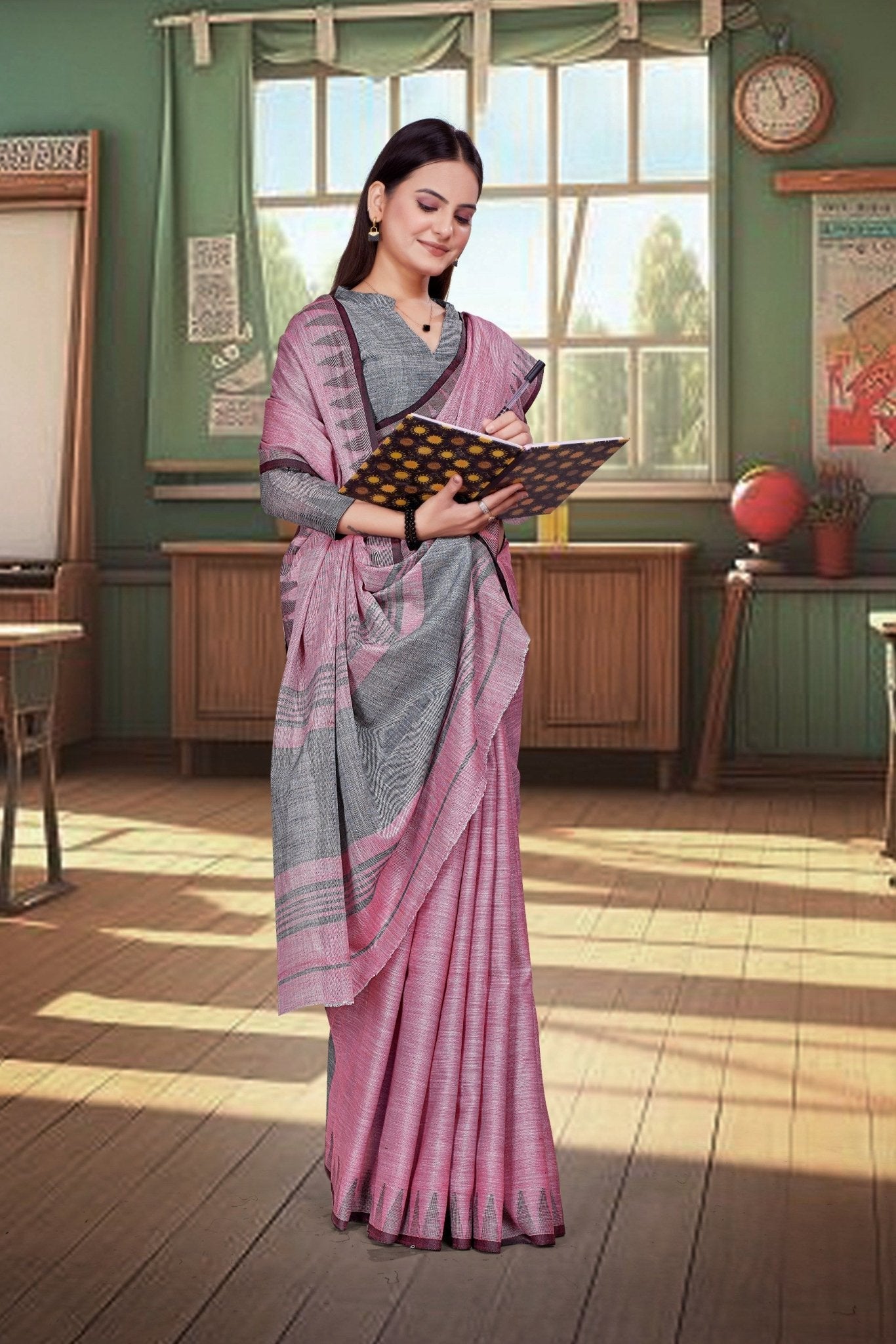 Pink Cotton Silk Professional Office Saree - FeministaCotton Silk