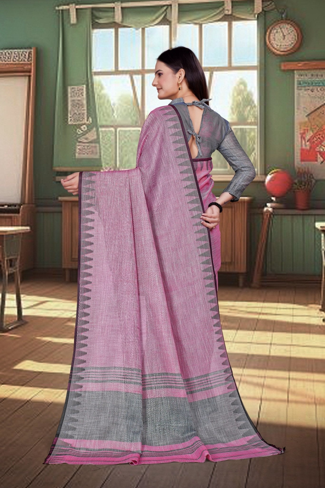 Pink Cotton Silk Professional Office Saree - FeministaCotton Silk