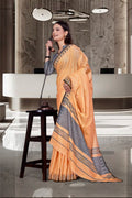 Orange Cotton Silk Workplace Uniform Saree - FeministaCotton Silk