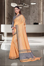 Orange Cotton Silk Workplace Uniform Saree - FeministaCotton Silk