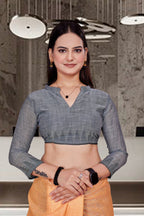 Orange Cotton Silk Workplace Uniform Saree - FeministaCotton Silk