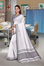 White Cotton Silk Formal Professional Saree - FeministaCotton Silk