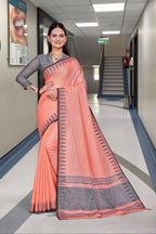 Orange Cotton Silk Work Wear Saree for Teachers - FeministaCotton Silk