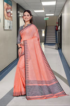 Orange Cotton Silk Work Wear Saree for Teachers - FeministaCotton Silk