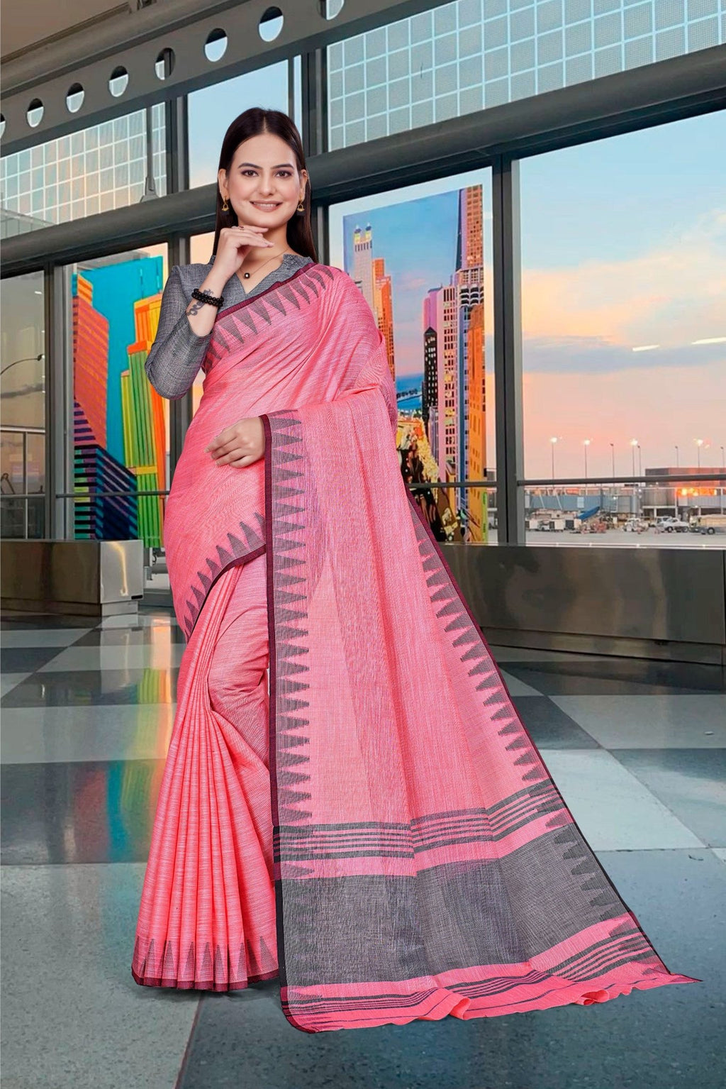Pink Cotton Silk Business Saree for Professionals - FeministaCotton Silk
