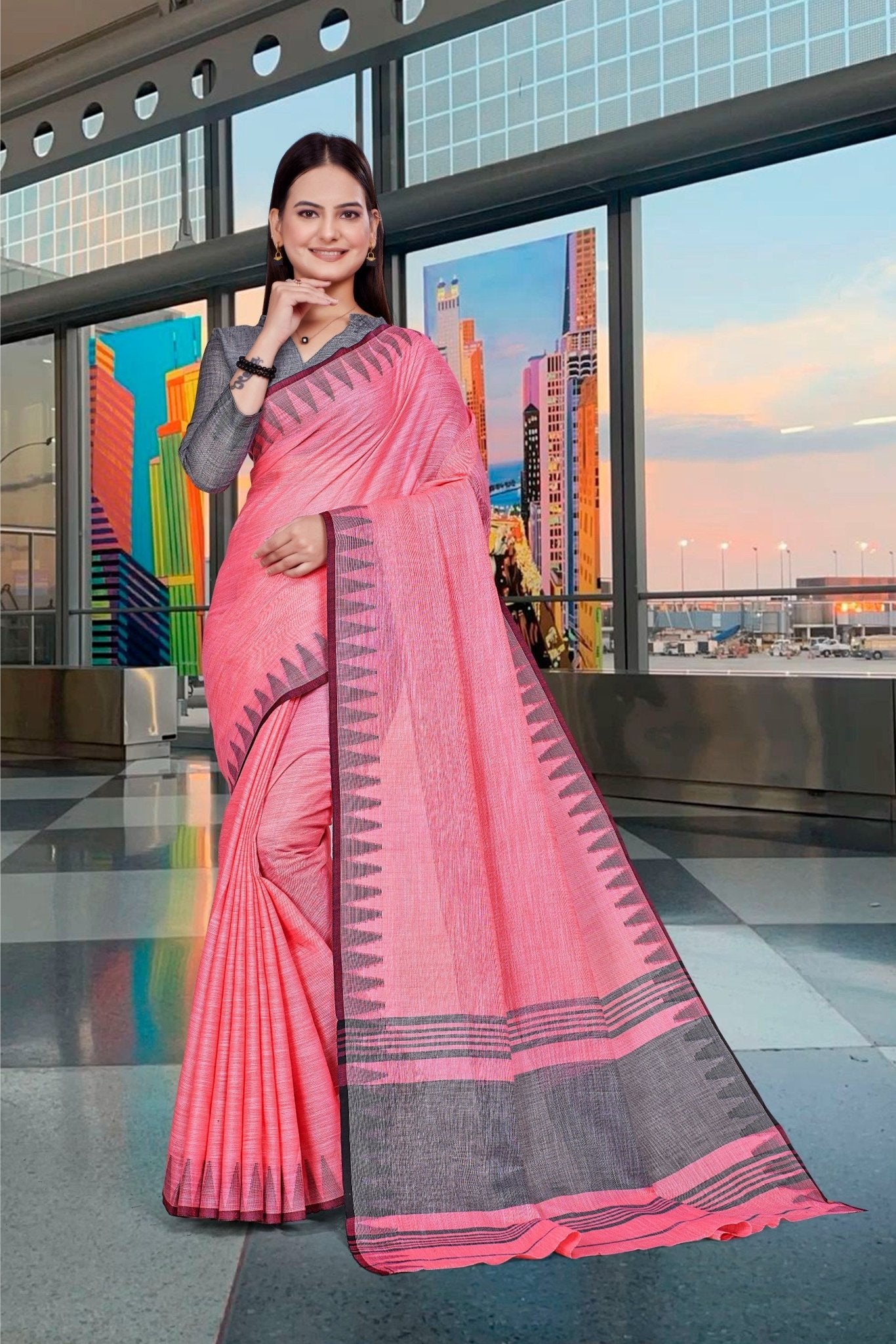Pink Cotton Silk Business Saree for Professionals - FeministaCotton Silk