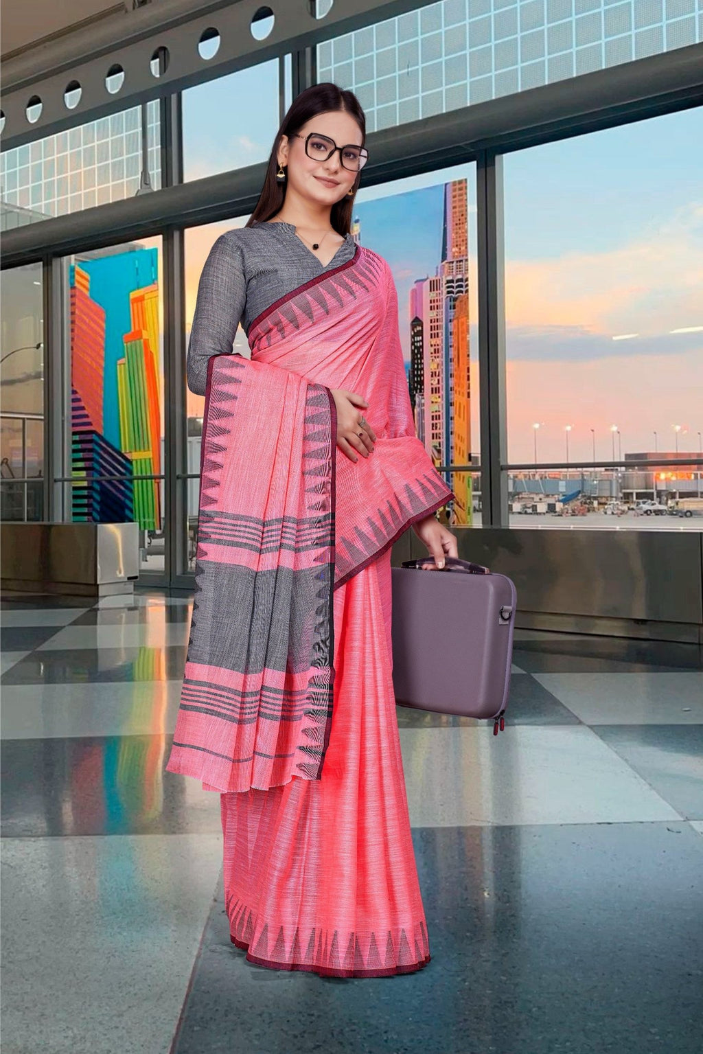 Pink Cotton Silk Business Saree for Professionals - FeministaCotton Silk