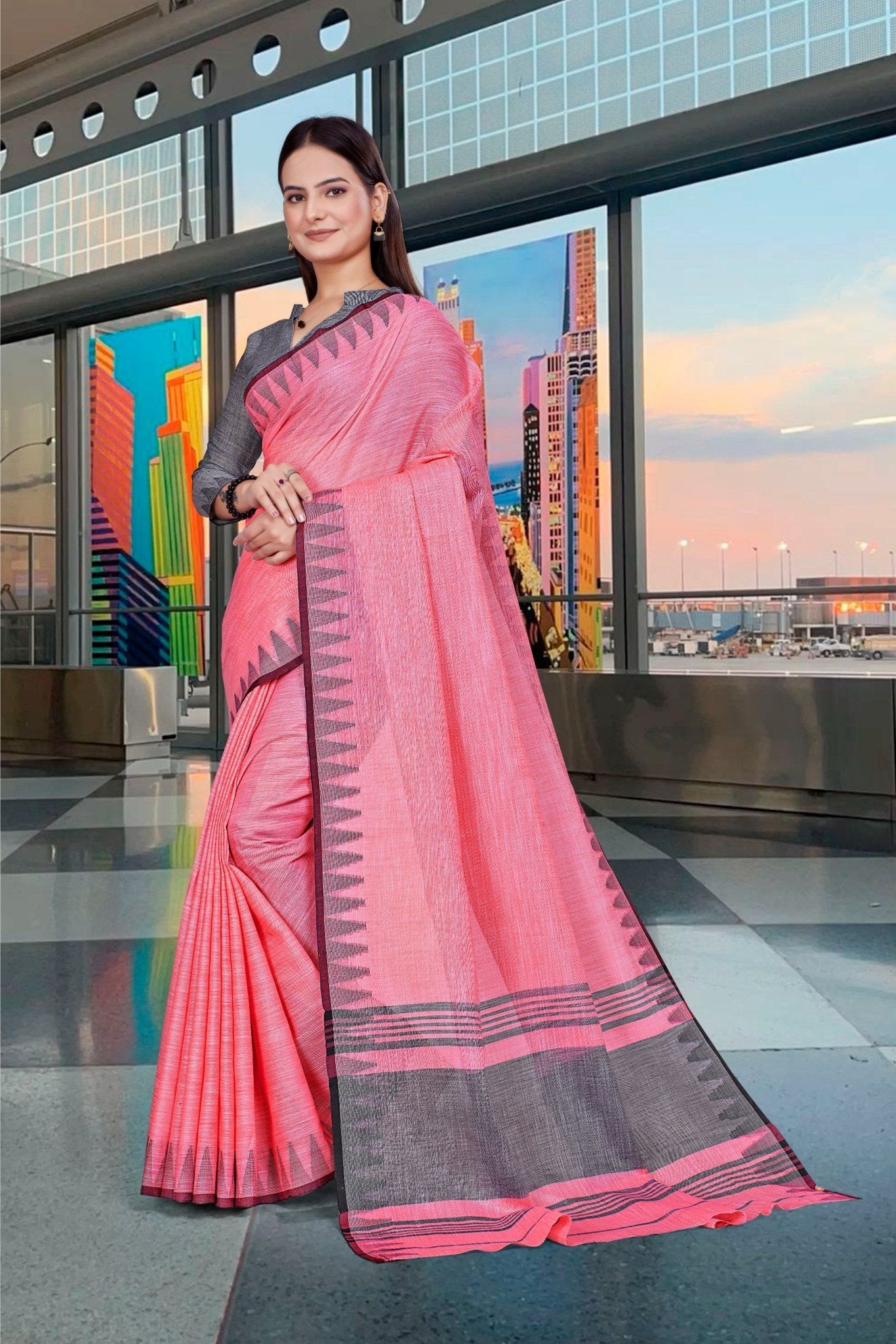 Pink Cotton Silk Business Saree for Professionals - FeministaCotton Silk