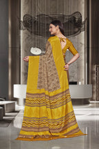 Yellow Crepe Professional Office Saree - FeministaCrepe