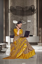 Yellow Crepe Professional Office Saree - FeministaCrepe
