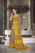 Yellow Crepe Professional Office Saree - FeministaCrepe