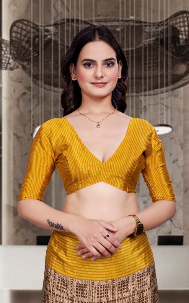 Yellow Crepe Professional Office Saree - FeministaCrepe