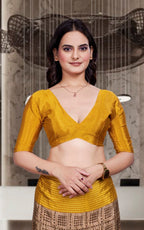 Yellow Crepe Professional Office Saree - FeministaCrepe