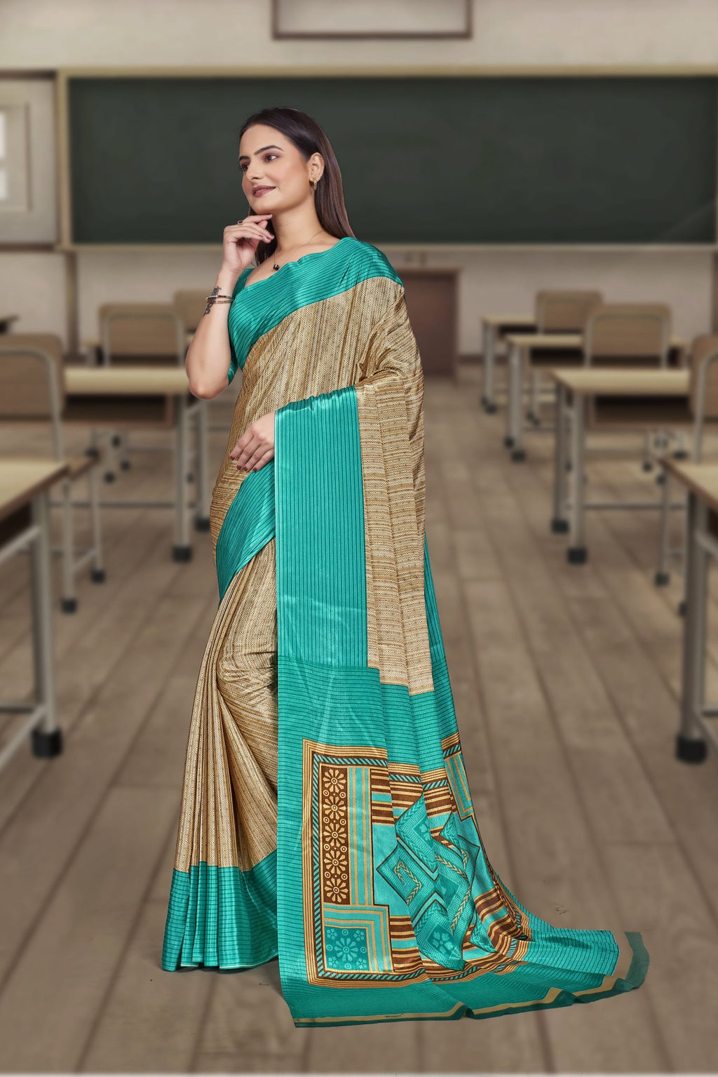 Blue Crepe Professional Office Saree - FeministaCrepe