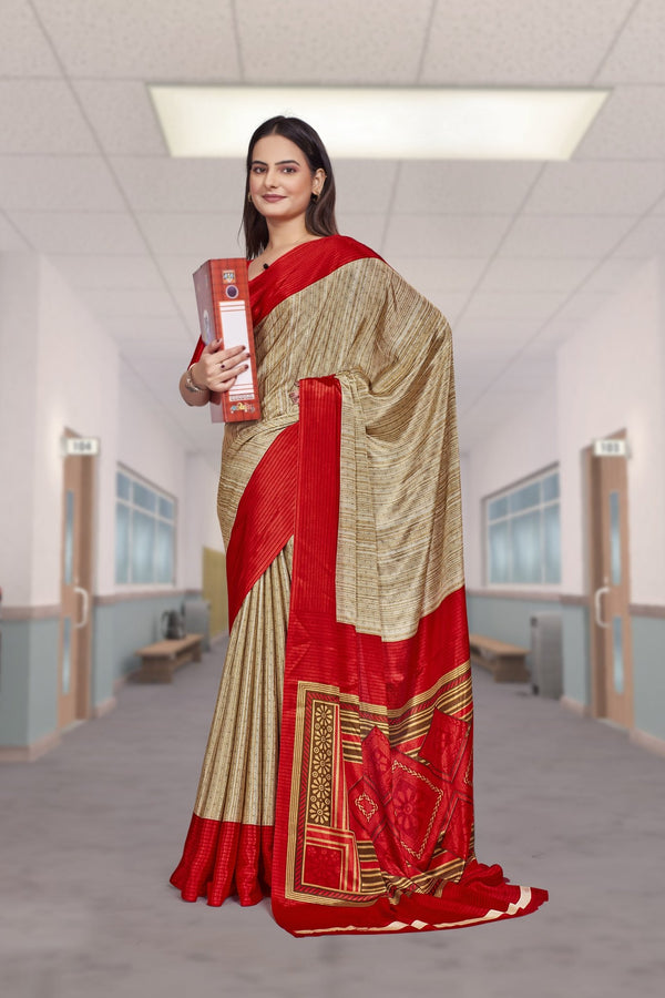 Red Crepe Professional Saree for Educators - FeministaCrepe