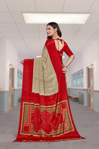 Red Crepe Professional Saree for Educators - FeministaCrepe