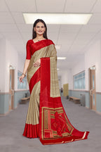 Red Crepe Professional Saree for Educators - FeministaCrepe