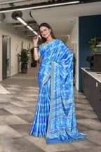 Blue Crepe Work Wear Saree for Teachers - FeministaCrepe