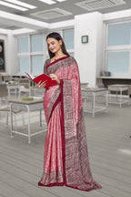 Pink Crepe Professional Teacher Saree - FeministaCrepe