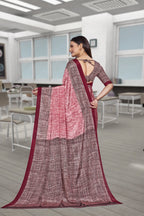 Pink Crepe Professional Teacher Saree - FeministaCrepe
