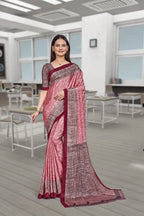 Pink Crepe Professional Teacher Saree - FeministaCrepe
